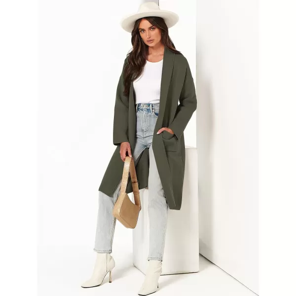 imageANRABESS Womens 2023 Fashion Cardigan Sweater Long Sleeve Open Front Lapel Coat Casual Knit Coatigan Jacket with PocketsGreen