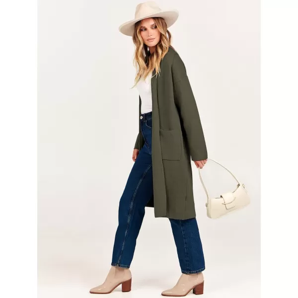 imageANRABESS Womens 2023 Fashion Cardigan Sweater Long Sleeve Open Front Lapel Coat Casual Knit Coatigan Jacket with PocketsGreen