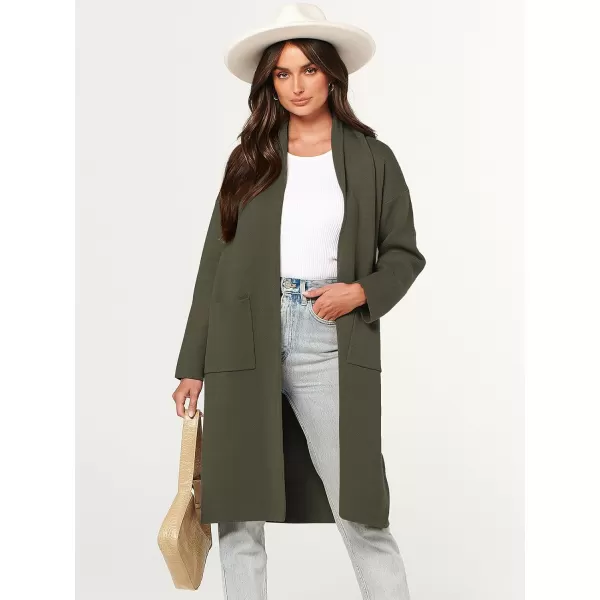 imageANRABESS Womens 2023 Fashion Cardigan Sweater Long Sleeve Open Front Lapel Coat Casual Knit Coatigan Jacket with PocketsGreen