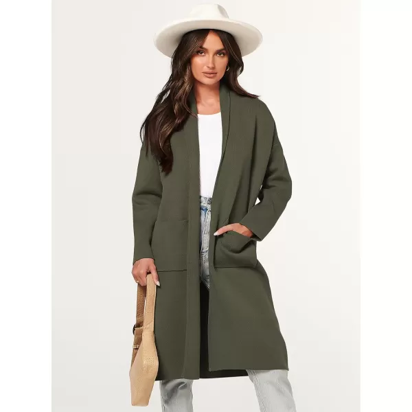 imageANRABESS Womens 2023 Fashion Cardigan Sweater Long Sleeve Open Front Lapel Coat Casual Knit Coatigan Jacket with PocketsGreen