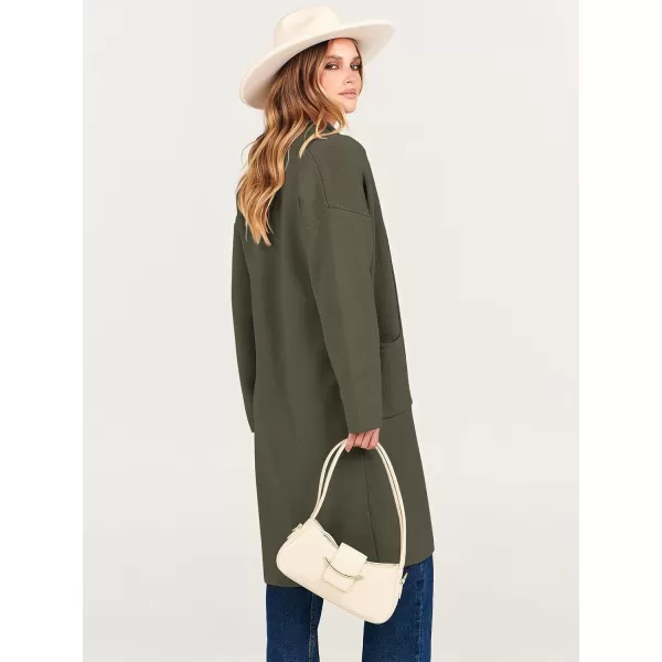 imageANRABESS Womens 2023 Fashion Cardigan Sweater Long Sleeve Open Front Lapel Coat Casual Knit Coatigan Jacket with PocketsGreen