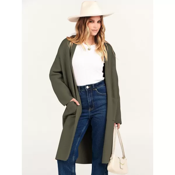 imageANRABESS Womens 2023 Fashion Cardigan Sweater Long Sleeve Open Front Lapel Coat Casual Knit Coatigan Jacket with PocketsGreen