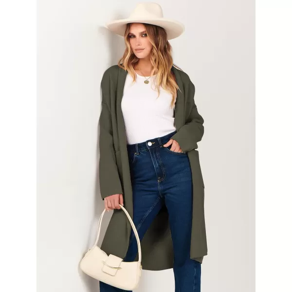 imageANRABESS Womens 2023 Fashion Cardigan Sweater Long Sleeve Open Front Lapel Coat Casual Knit Coatigan Jacket with PocketsGreen