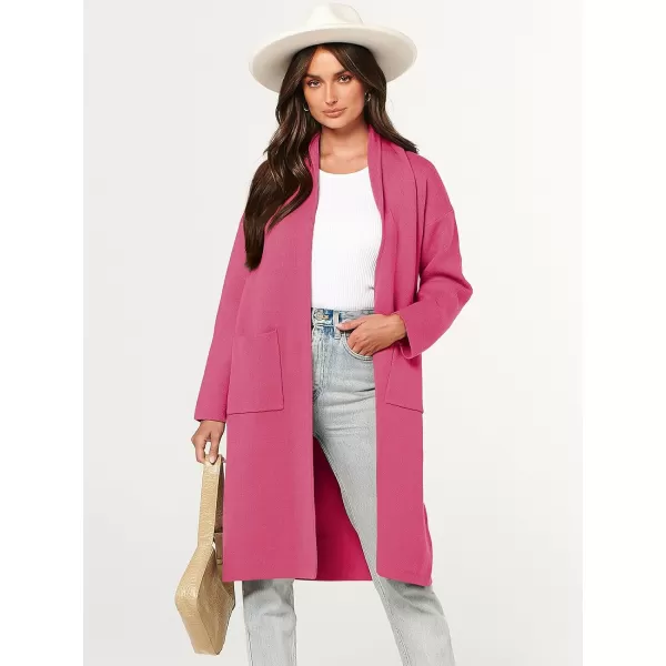 imageANRABESS Womens 2023 Fashion Cardigan Sweater Long Sleeve Open Front Lapel Coat Casual Knit Coatigan Jacket with PocketsHot Pink