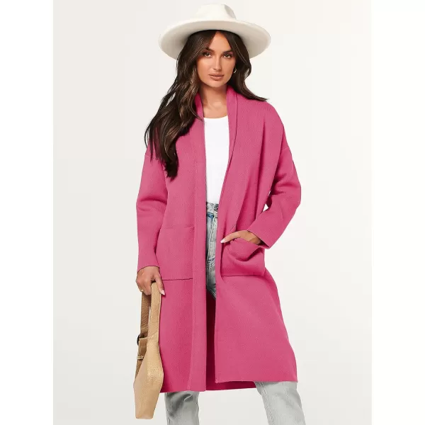 imageANRABESS Womens 2023 Fashion Cardigan Sweater Long Sleeve Open Front Lapel Coat Casual Knit Coatigan Jacket with PocketsHot Pink