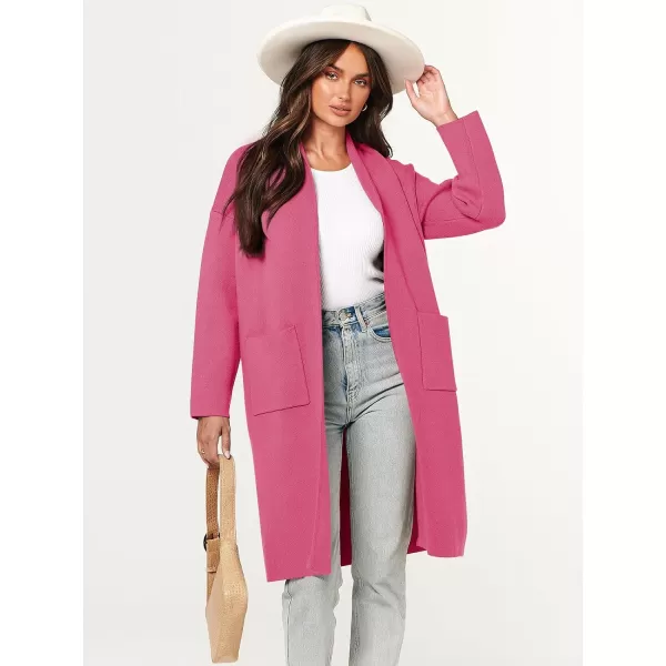 imageANRABESS Womens 2023 Fashion Cardigan Sweater Long Sleeve Open Front Lapel Coat Casual Knit Coatigan Jacket with PocketsHot Pink