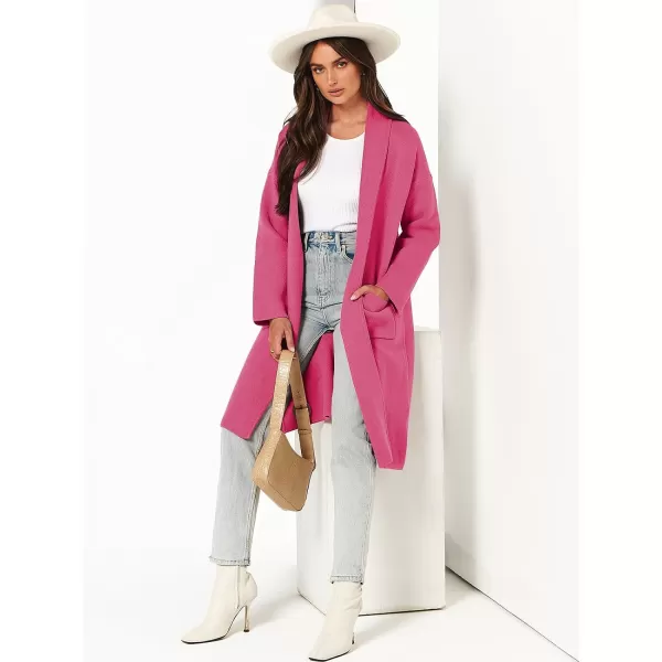 imageANRABESS Womens 2023 Fashion Cardigan Sweater Long Sleeve Open Front Lapel Coat Casual Knit Coatigan Jacket with PocketsHot Pink