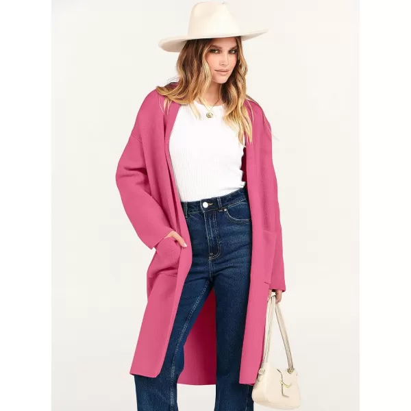 imageANRABESS Womens 2023 Fashion Cardigan Sweater Long Sleeve Open Front Lapel Coat Casual Knit Coatigan Jacket with PocketsHot Pink
