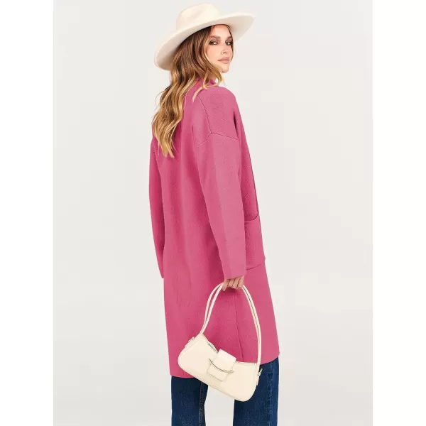 imageANRABESS Womens 2023 Fashion Cardigan Sweater Long Sleeve Open Front Lapel Coat Casual Knit Coatigan Jacket with PocketsHot Pink