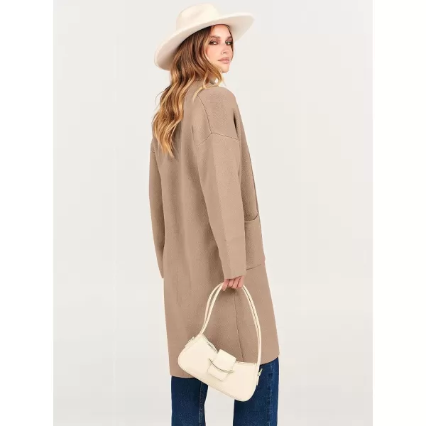 imageANRABESS Womens 2023 Fashion Cardigan Sweater Long Sleeve Open Front Lapel Coat Casual Knit Coatigan Jacket with PocketsKhaki Apricot