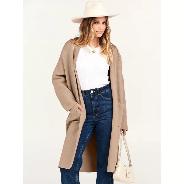 imageANRABESS Womens 2023 Fashion Cardigan Sweater Long Sleeve Open Front Lapel Coat Casual Knit Coatigan Jacket with PocketsKhaki Apricot