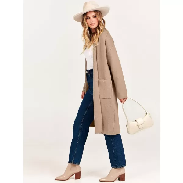 imageANRABESS Womens 2023 Fashion Cardigan Sweater Long Sleeve Open Front Lapel Coat Casual Knit Coatigan Jacket with PocketsKhaki Apricot