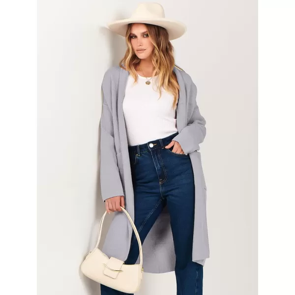 imageANRABESS Womens 2023 Fashion Cardigan Sweater Long Sleeve Open Front Lapel Coat Casual Knit Coatigan Jacket with PocketsLight Grey