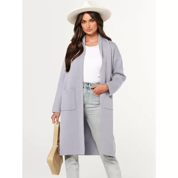 imageANRABESS Womens 2023 Fashion Cardigan Sweater Long Sleeve Open Front Lapel Coat Casual Knit Coatigan Jacket with PocketsLight Grey