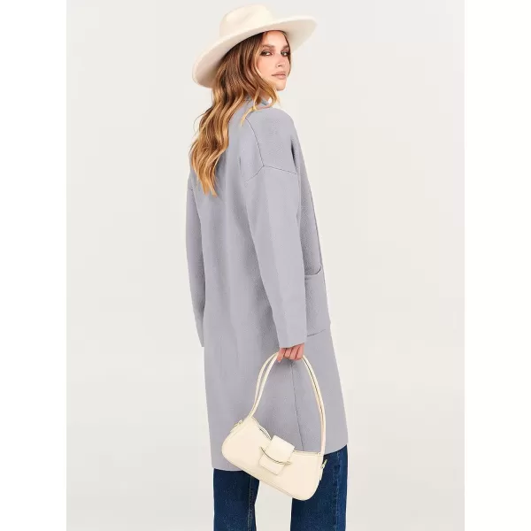 imageANRABESS Womens 2023 Fashion Cardigan Sweater Long Sleeve Open Front Lapel Coat Casual Knit Coatigan Jacket with PocketsLight Grey