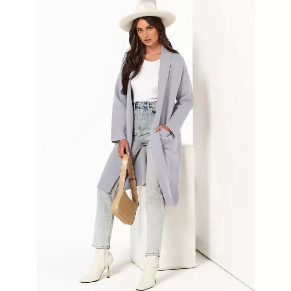 imageANRABESS Womens 2023 Fashion Cardigan Sweater Long Sleeve Open Front Lapel Coat Casual Knit Coatigan Jacket with PocketsLight Grey