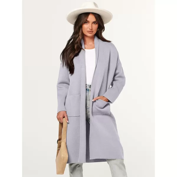imageANRABESS Womens 2023 Fashion Cardigan Sweater Long Sleeve Open Front Lapel Coat Casual Knit Coatigan Jacket with PocketsLight Grey