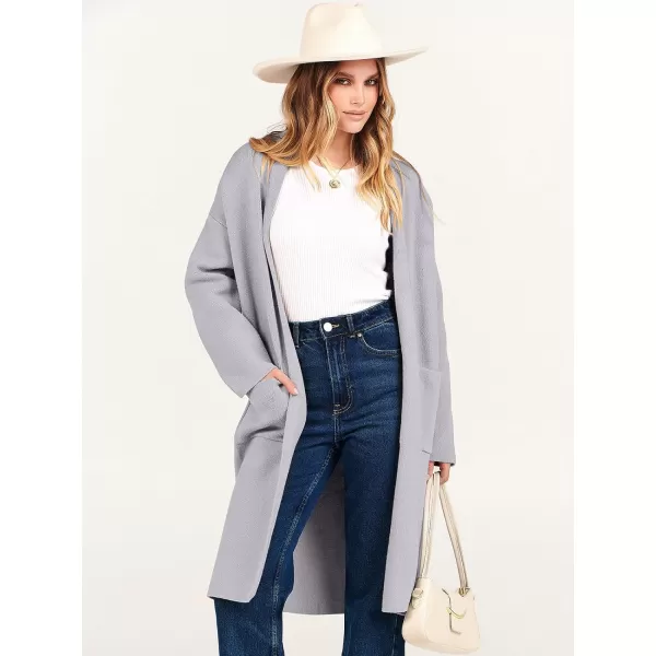imageANRABESS Womens 2023 Fashion Cardigan Sweater Long Sleeve Open Front Lapel Coat Casual Knit Coatigan Jacket with PocketsLight Grey