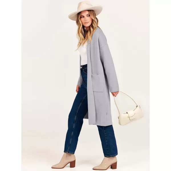 imageANRABESS Womens 2023 Fashion Cardigan Sweater Long Sleeve Open Front Lapel Coat Casual Knit Coatigan Jacket with PocketsLight Grey