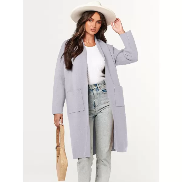 imageANRABESS Womens 2023 Fashion Cardigan Sweater Long Sleeve Open Front Lapel Coat Casual Knit Coatigan Jacket with PocketsLight Grey