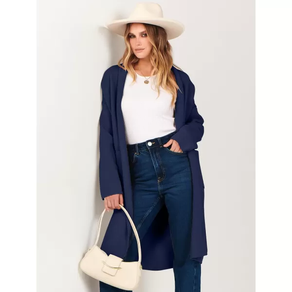 imageANRABESS Womens 2023 Fashion Cardigan Sweater Long Sleeve Open Front Lapel Coat Casual Knit Coatigan Jacket with PocketsNavy Blue