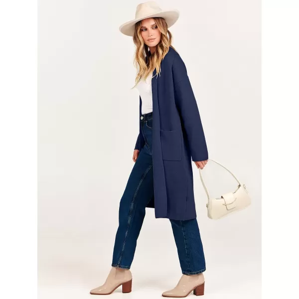 imageANRABESS Womens 2023 Fashion Cardigan Sweater Long Sleeve Open Front Lapel Coat Casual Knit Coatigan Jacket with PocketsNavy Blue