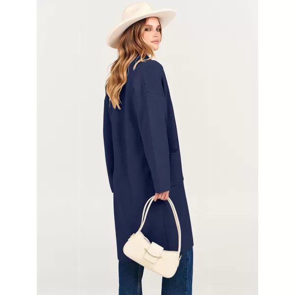 imageANRABESS Womens 2023 Fashion Cardigan Sweater Long Sleeve Open Front Lapel Coat Casual Knit Coatigan Jacket with PocketsNavy Blue