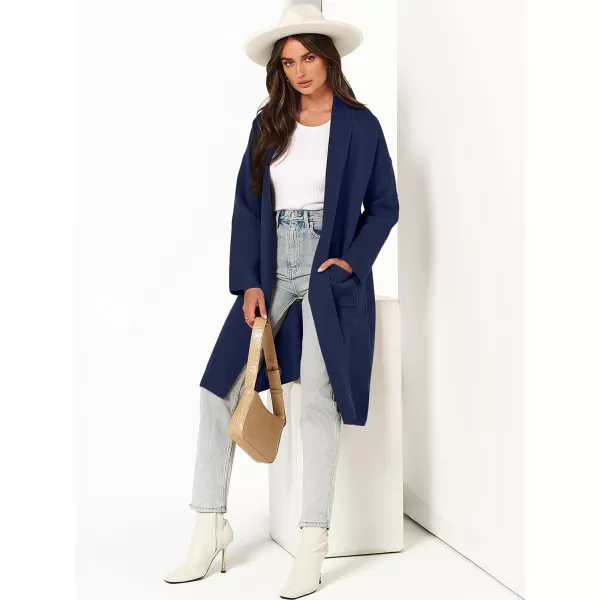 imageANRABESS Womens 2023 Fashion Cardigan Sweater Long Sleeve Open Front Lapel Coat Casual Knit Coatigan Jacket with PocketsNavy Blue