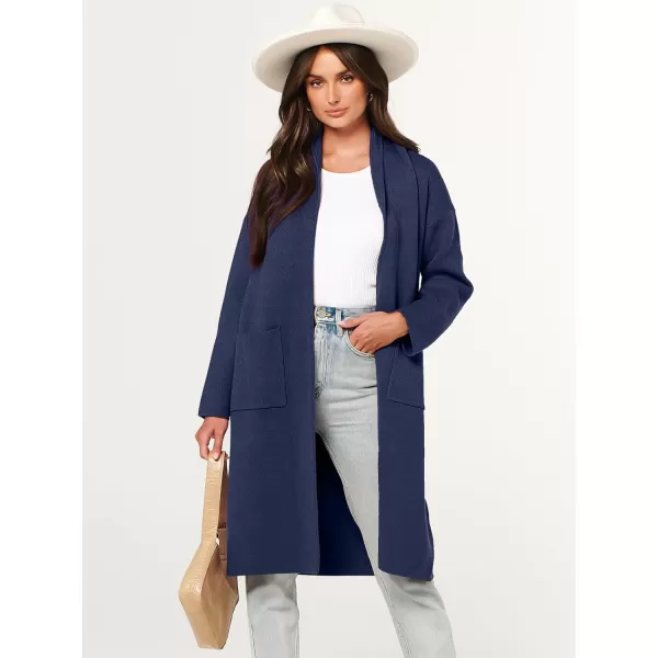 imageANRABESS Womens 2023 Fashion Cardigan Sweater Long Sleeve Open Front Lapel Coat Casual Knit Coatigan Jacket with PocketsNavy Blue