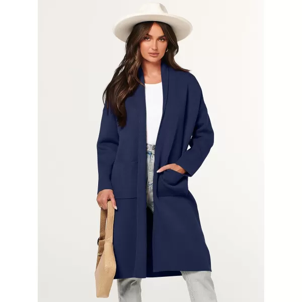 imageANRABESS Womens 2023 Fashion Cardigan Sweater Long Sleeve Open Front Lapel Coat Casual Knit Coatigan Jacket with PocketsNavy Blue