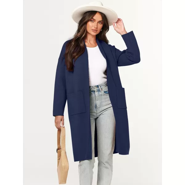 imageANRABESS Womens 2023 Fashion Cardigan Sweater Long Sleeve Open Front Lapel Coat Casual Knit Coatigan Jacket with PocketsNavy Blue