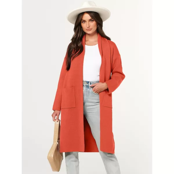 imageANRABESS Womens 2023 Fashion Cardigan Sweater Long Sleeve Open Front Lapel Coat Casual Knit Coatigan Jacket with PocketsOrange Red