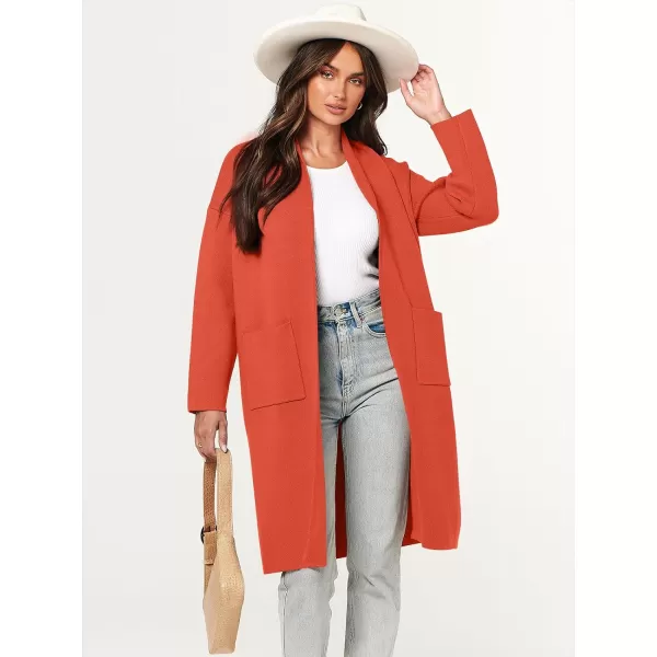 imageANRABESS Womens 2023 Fashion Cardigan Sweater Long Sleeve Open Front Lapel Coat Casual Knit Coatigan Jacket with PocketsOrange Red