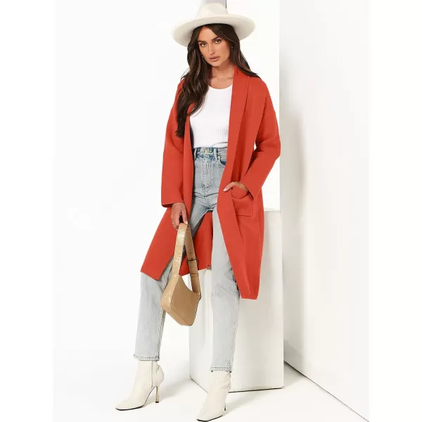 imageANRABESS Womens 2023 Fashion Cardigan Sweater Long Sleeve Open Front Lapel Coat Casual Knit Coatigan Jacket with PocketsOrange Red