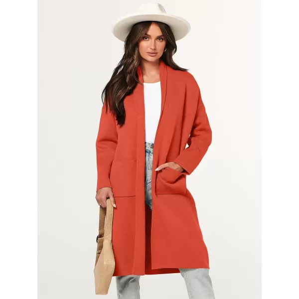 imageANRABESS Womens 2023 Fashion Cardigan Sweater Long Sleeve Open Front Lapel Coat Casual Knit Coatigan Jacket with PocketsOrange Red