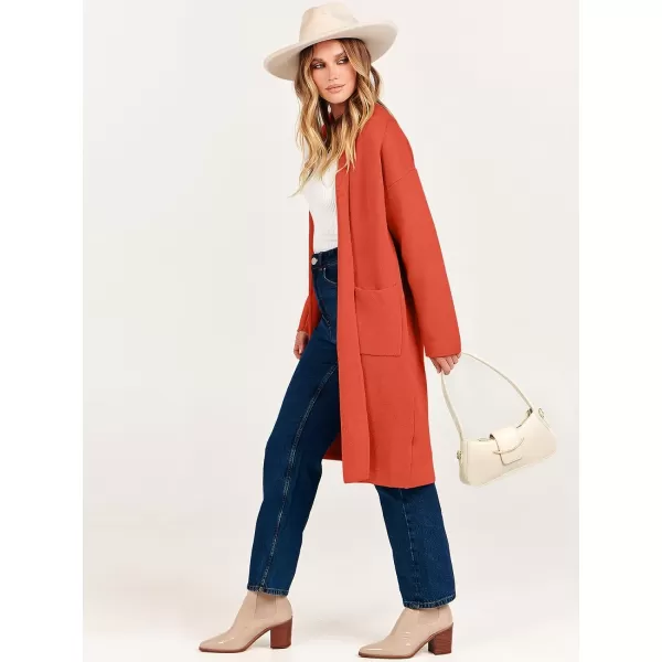 imageANRABESS Womens 2023 Fashion Cardigan Sweater Long Sleeve Open Front Lapel Coat Casual Knit Coatigan Jacket with PocketsOrange Red