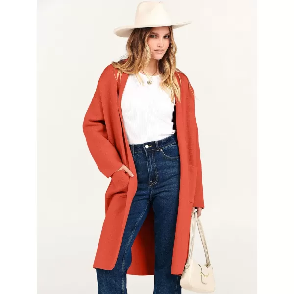 imageANRABESS Womens 2023 Fashion Cardigan Sweater Long Sleeve Open Front Lapel Coat Casual Knit Coatigan Jacket with PocketsOrange Red
