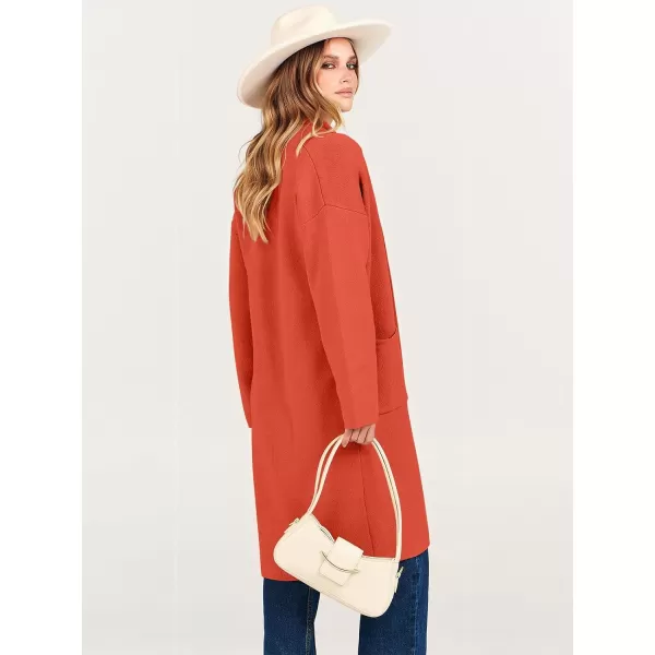 imageANRABESS Womens 2023 Fashion Cardigan Sweater Long Sleeve Open Front Lapel Coat Casual Knit Coatigan Jacket with PocketsOrange Red
