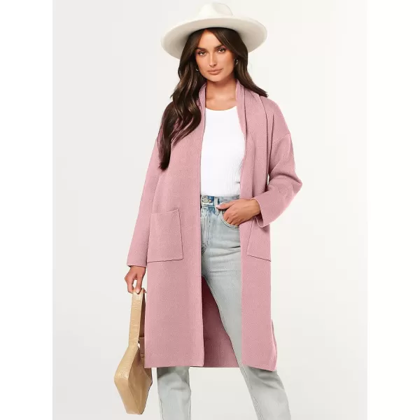 imageANRABESS Womens 2023 Fashion Cardigan Sweater Long Sleeve Open Front Lapel Coat Casual Knit Coatigan Jacket with PocketsPink