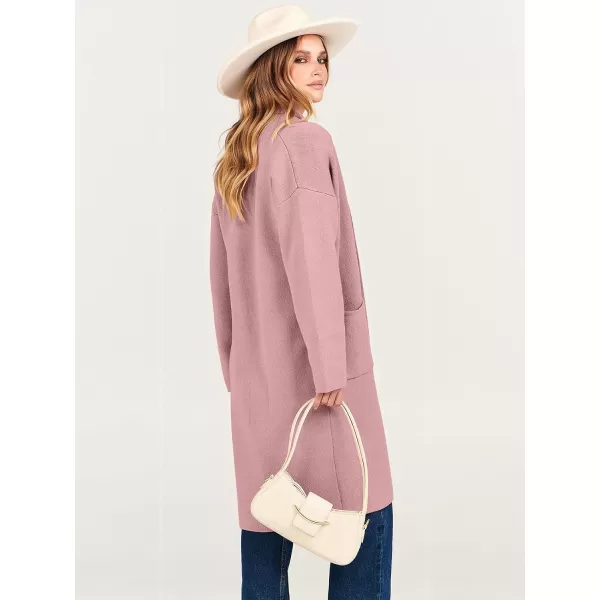imageANRABESS Womens 2023 Fashion Cardigan Sweater Long Sleeve Open Front Lapel Coat Casual Knit Coatigan Jacket with PocketsPink