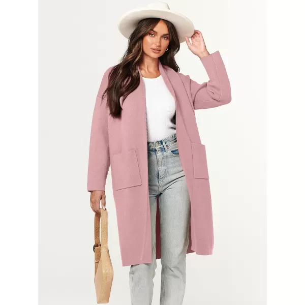 imageANRABESS Womens 2023 Fashion Cardigan Sweater Long Sleeve Open Front Lapel Coat Casual Knit Coatigan Jacket with PocketsPink