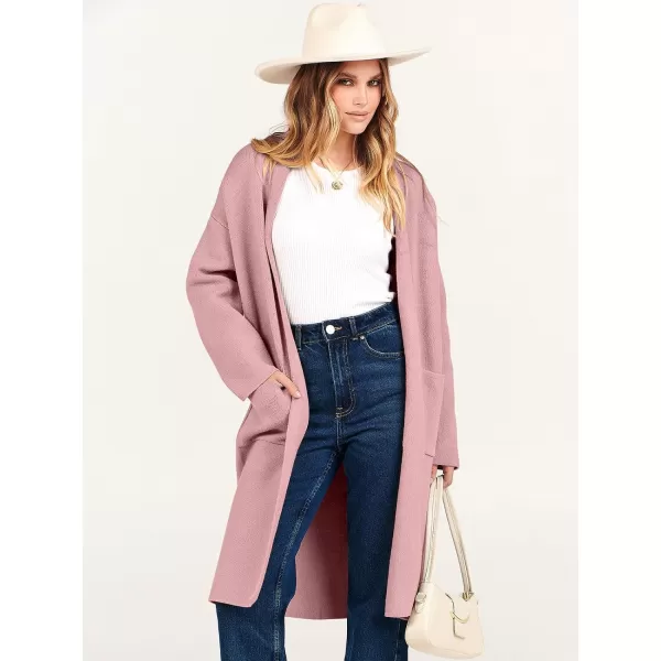 imageANRABESS Womens 2023 Fashion Cardigan Sweater Long Sleeve Open Front Lapel Coat Casual Knit Coatigan Jacket with PocketsPink