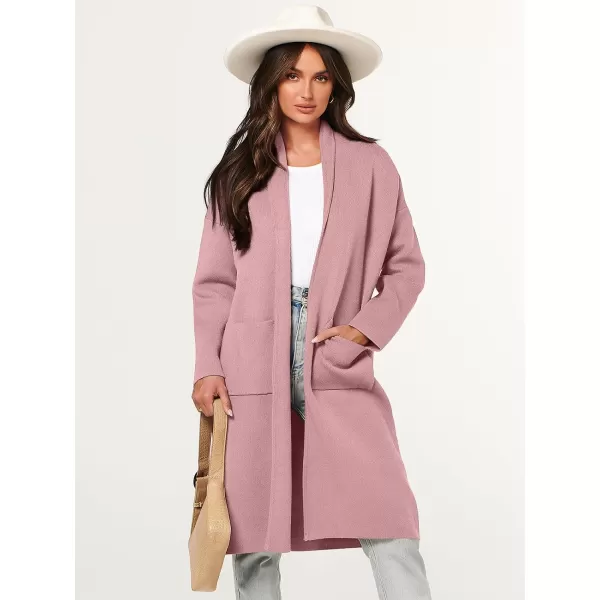 imageANRABESS Womens 2023 Fashion Cardigan Sweater Long Sleeve Open Front Lapel Coat Casual Knit Coatigan Jacket with PocketsPink