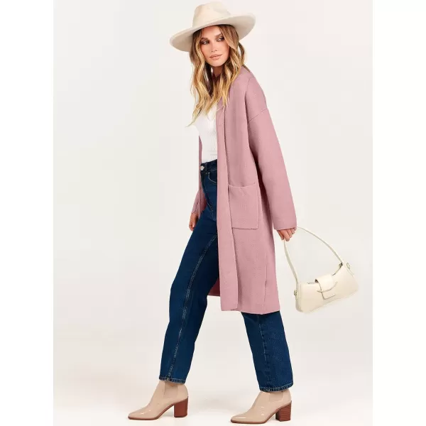 imageANRABESS Womens 2023 Fashion Cardigan Sweater Long Sleeve Open Front Lapel Coat Casual Knit Coatigan Jacket with PocketsPink