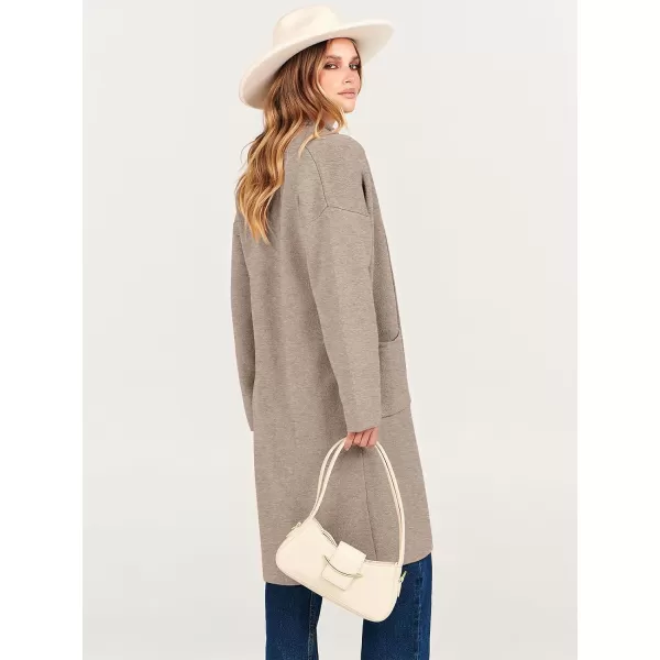 imageANRABESS Womens 2023 Fashion Cardigan Sweater Long Sleeve Open Front Lapel Coat Casual Knit Coatigan Jacket with PocketsRed Khaki