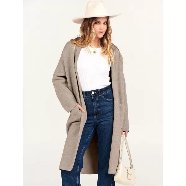imageANRABESS Womens 2023 Fashion Cardigan Sweater Long Sleeve Open Front Lapel Coat Casual Knit Coatigan Jacket with PocketsRed Khaki