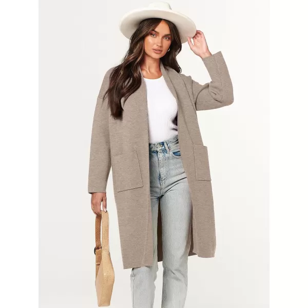 imageANRABESS Womens 2023 Fashion Cardigan Sweater Long Sleeve Open Front Lapel Coat Casual Knit Coatigan Jacket with PocketsRed Khaki
