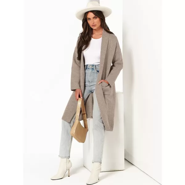 imageANRABESS Womens 2023 Fashion Cardigan Sweater Long Sleeve Open Front Lapel Coat Casual Knit Coatigan Jacket with PocketsRed Khaki