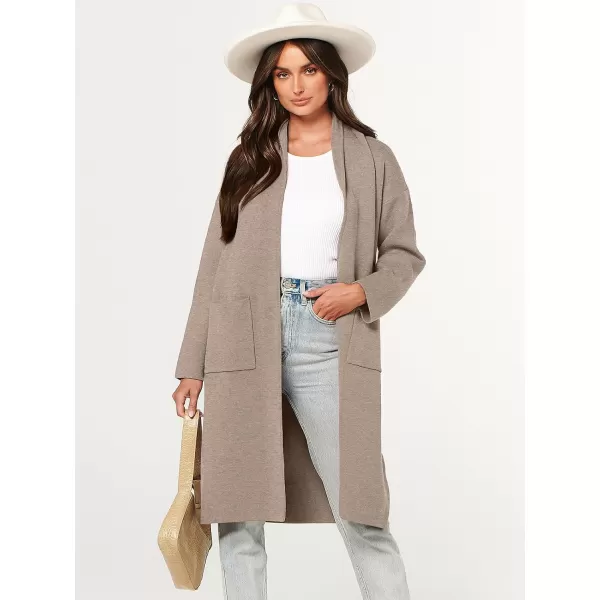 imageANRABESS Womens 2023 Fashion Cardigan Sweater Long Sleeve Open Front Lapel Coat Casual Knit Coatigan Jacket with PocketsRed Khaki