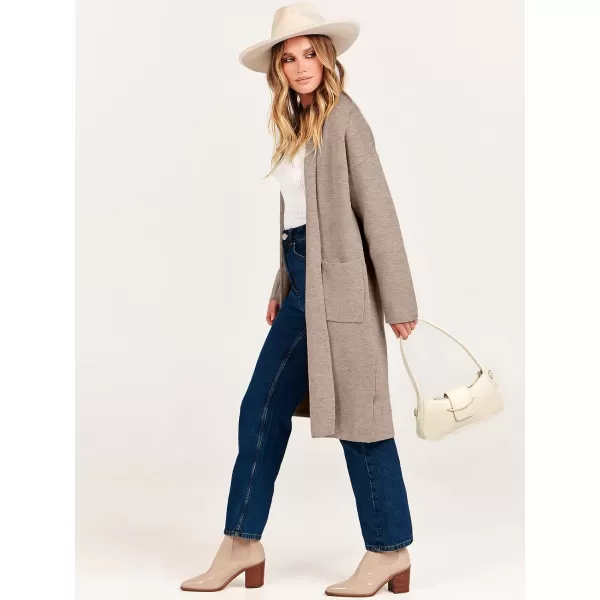 imageANRABESS Womens 2023 Fashion Cardigan Sweater Long Sleeve Open Front Lapel Coat Casual Knit Coatigan Jacket with PocketsRed Khaki